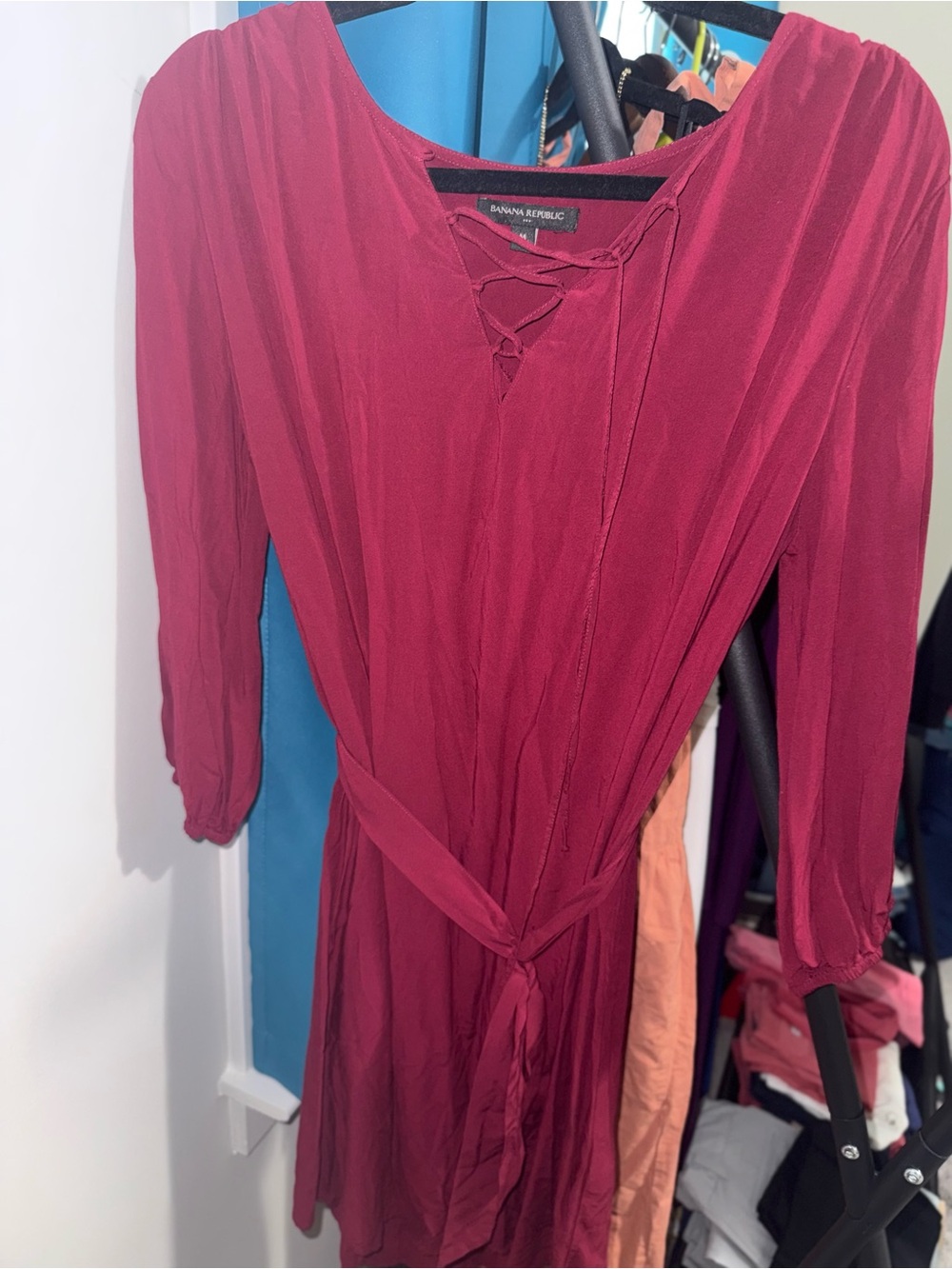 Banana Republic Factory Wine-Red Lace-Up Mini Dress